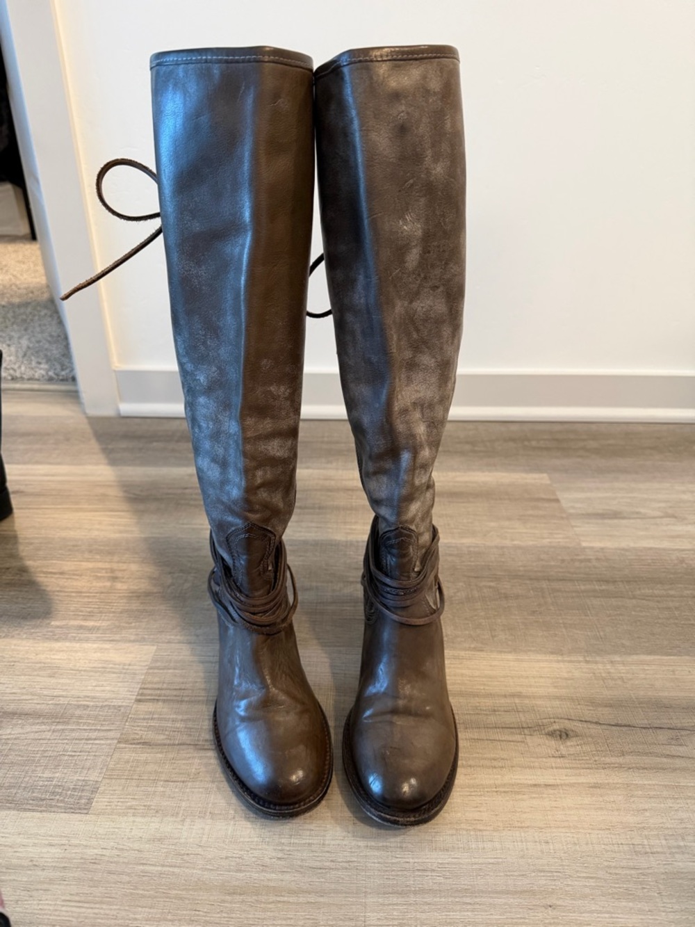 Freebird by Steven Tall Brown Leather Lace-Accent Riding Boots